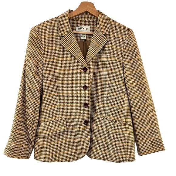 ORVIS Multicolored Houndstooth Button Down Woven Silk Blazer Size 10 - Picture 3 of 11